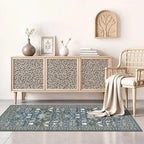 Washable 2x4 Entryway Area Rugs: Anti-Slip Thin Kitchen Carpet Indoor Light-Weight Doormat Ultra Soft Low Pile Nursery Room Rug Vintage Small Floor Mat for Hardwood Bedroom (2x4,Floral/Blue)