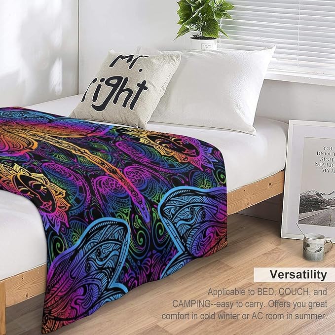 Mandala Boho Throw Blanket Colorful Dragonfly Sun Bohemian Blanket for Sofa Bed Couch Chair Or Dorm 30"x40"
