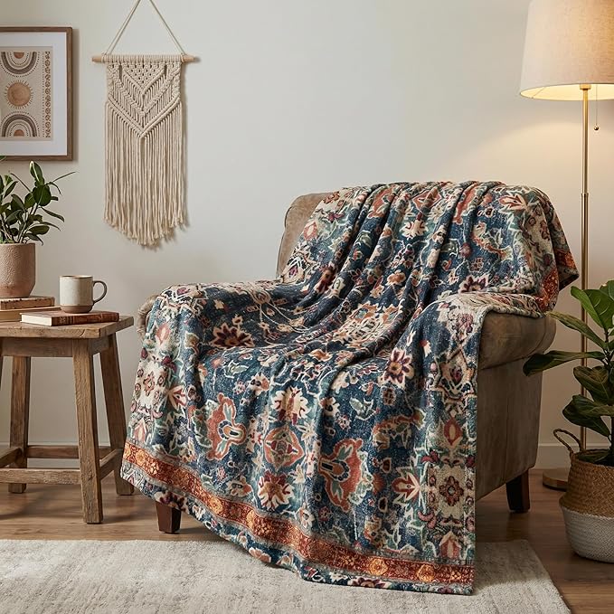Horaldaily Boho Bohemia Style Blanket Throw, Vintage Country Rustic Farmhouse Soft Fuzzy Plush Faux Fur Cozy Blankets for Couch Sofa Bed Lounging, Ideal Gifts for Kids Adults Wife Self, 40x50