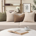 Decorative Linen Throw Pillow Covers 26x26 Set of 2 Solid handcrafted Striped Cushion Covers for Bed Soft Modern Farmhouse Neutral Pillowcase for Couch Bedroom Living Room Home Decor(Natural Beige)