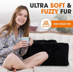 Cheer Collection Throw Pillows for Couch and Bed, Soft Shaggy Throw Pillows with Inserts Included, Cozy Long Hair Faux Fur Pillows - Set of 2-12" x 20" - Black