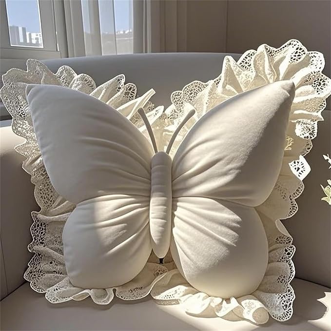 Butterfly Sofa Pillow Animal Floor Reading Pillow Car Cushion (Off White, 50cm)