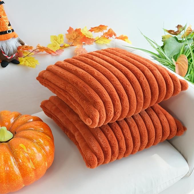JOJUSIS Pack of 2 Faux Fur Plush Decorative Throw Pillow Covers Couch Cushion Case Soft Pillowcases Farmhouse Fall Home Decor (Rust, 16 x 16-Inch)