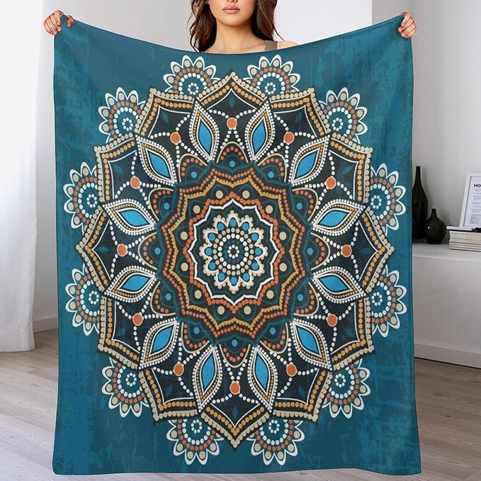 Ornamental Mandala Throw Blanket Indian Hippie Bohemian Art Floral Texture Pattern Blanket for Sofa Bed Couch Chair Or Dorm 40"x50"