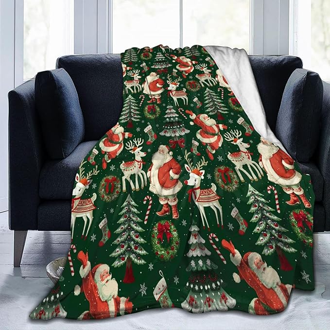 Santa Throw Blanket Soft Flannel Blanket 60"x50" in Bed Blanket Home Decor for Room Sofa Couch All Season