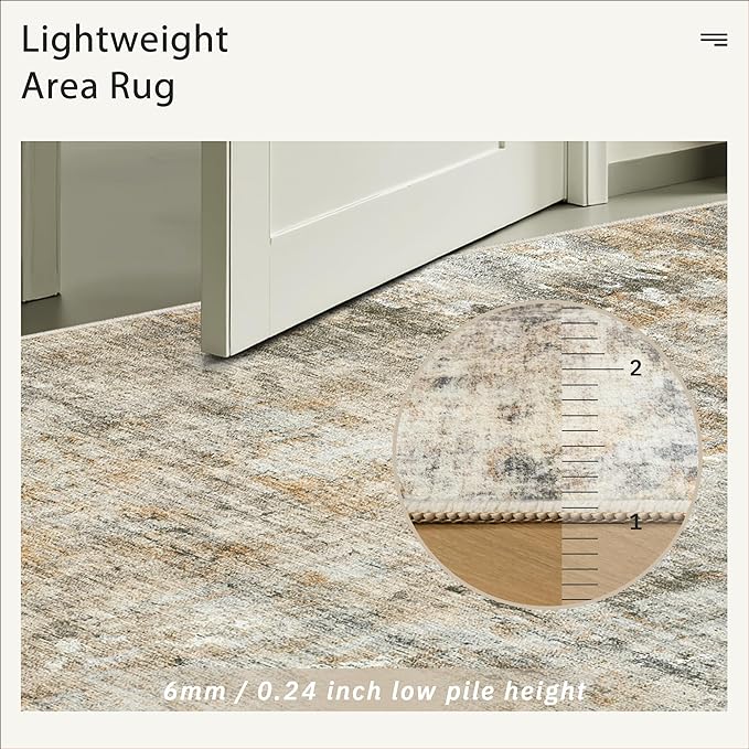 6x9 Abstract Area Rugs for Living Room 6 x 9 Washable Non Slip Low Pile Rugs for Bedroom Dining Room Foldable Thin Brown Grey