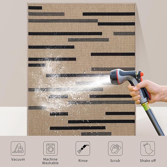 Tangsoo Stripe Easy Jute Rug,Ultra Thin 2x3 Outdoor Rug for Entryway,Non-Slip Washable Small Rug Modern Front Door Mat Non Shedding Throw Carpet for Kitchen Bedroom Porch Doorway