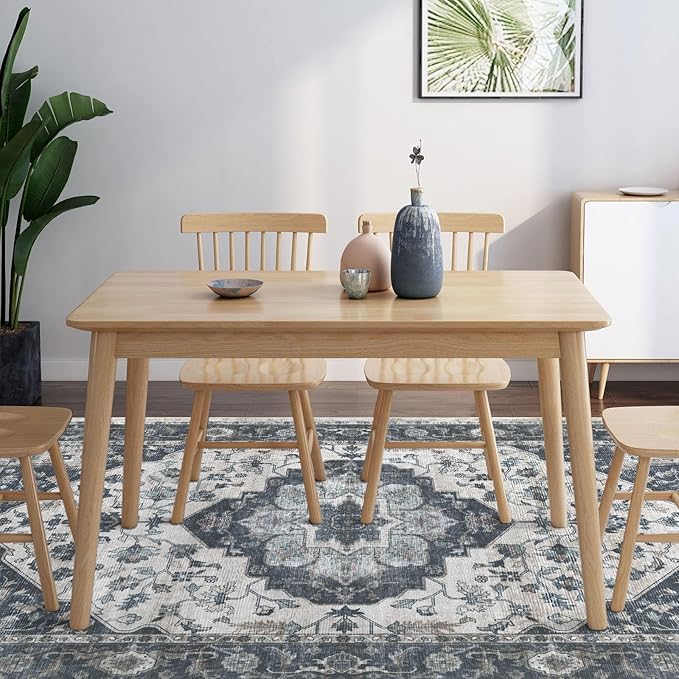 6x9 Vintage Washable Area Rug for Living Room,Low Pile Non Slip Carpet Non-Shedding Area Rug Soft Indoor Stain Resistant Rug Floral Print Mat for Bedroom Dining Room Blue Beige