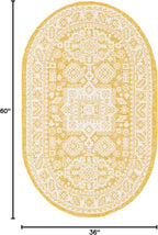 Rugs.com Outdoor Aztec Collection Rug – 3' x 5' Oval Yellow Flatweave Rug Perfect for Living Rooms, Large Dining Rooms, Open Floorplans
