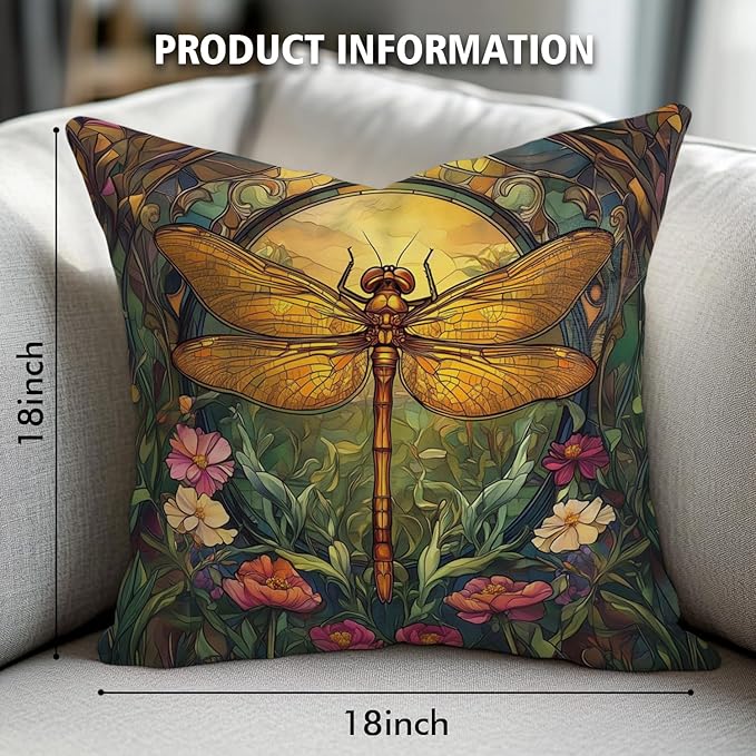 YOU FOUND ME William Morris Abstract Vintage Floral Dragonfly Design Throw Pillow Covers Home Decor, Retro Art Decor Pillowcase Cushion Cover for Bed Sofa Living Room, Square 18x18inch (Dragonfly)
