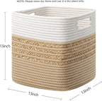 UBBCARE Set of 3 Storage Cubes 13 X 13 X 13 in, Water Hyacinth Storage Bins for Shelves, Toys, Book, Storage Baskets with Handles, Cotton Rope Woven Baskets for Organizing, Brown