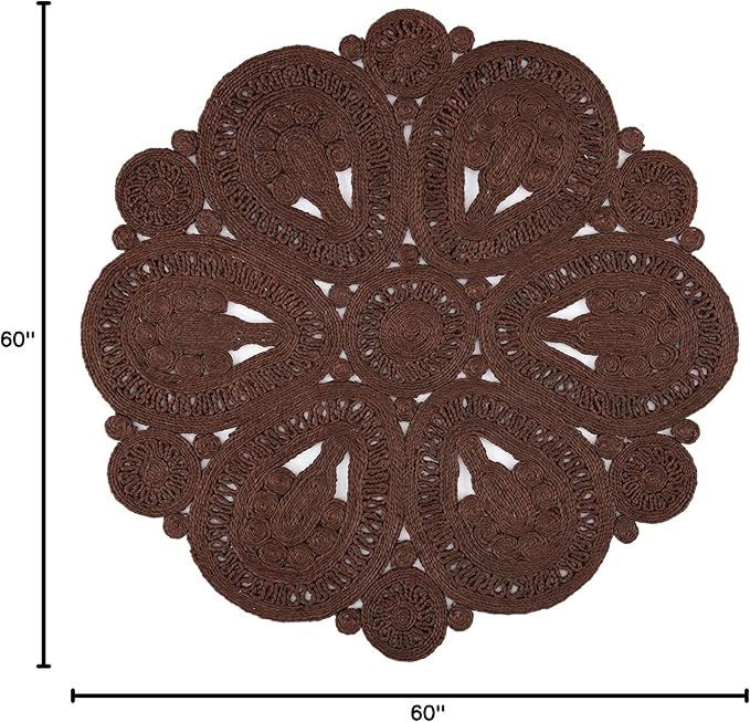 SAFAVIEH Area Rug 5' Round - Natural Fiber Collection - Rust, Handmade Jute, Decorative Boho Floral Design (NF360T)