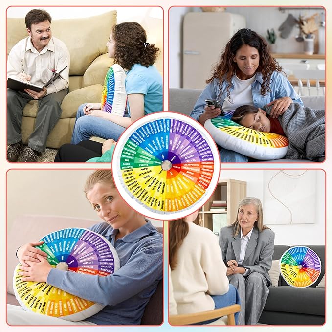 party greeting Wheel of Emotions Feelings Pillow Round Velvet Feelings Wheel Emotion Throw Pillow Circle Seating Floor Cushion for Office Home Room Sofa Decor Counselor Physical Therapist Gift Rainbow