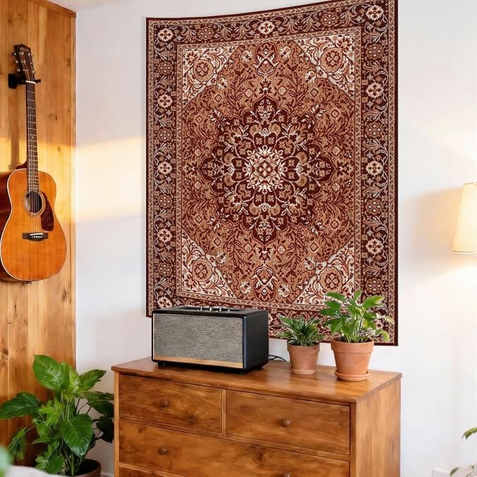Apdidl Boho Mandala Hippie Wall Tapestry for Bedroom Aesthetic, Indian Bohemian Floral Tapestries Blanket Art Decor, Vintage Orange Fabric Vertical Wall Hanging for Living Room Dorm 36" X 48"
