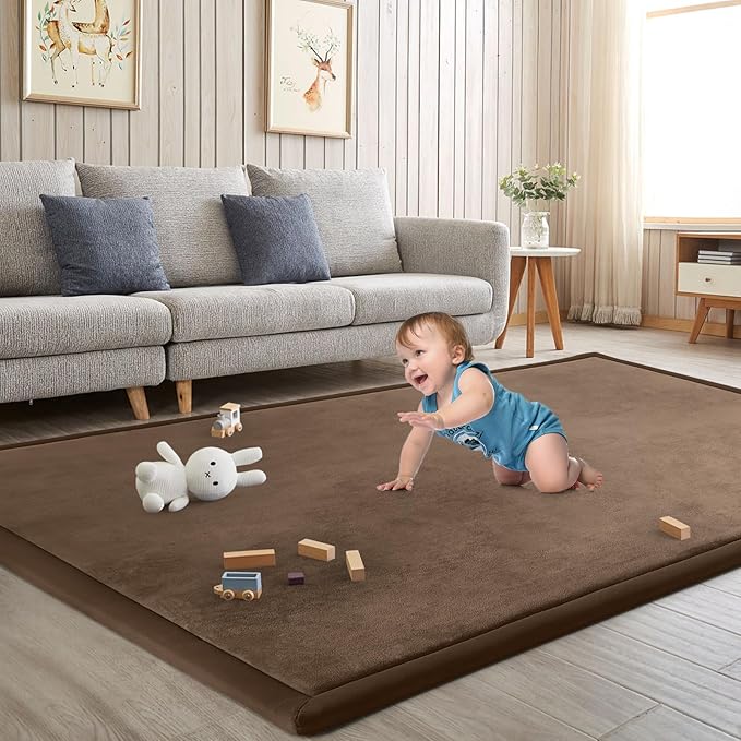 Baby Play Mat for Floor Nursery Rug Muscle Mat Area Rug Playroom Rug 47"x47" Playpen Mat Memory Foam 1.3" Thick Crawling Mat for Babies,Toddlers, Infants, Kids,Chestnut