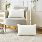 MIULEE Pack of 2 Couch Throw Pillow Covers 12x20 Inch Soft White Chenille Lumbar Pillow Covers for Sofa Living Room Solid Dyed Cases