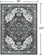 YJ.GWL Area Rugs for Living Room 8x10 Machine Washable Rugs, Non Slip Floral Vintage Rug Indoor Carpet, Stain Resistant Large Rug for Bedroom Dining Room, Black Grey Blue