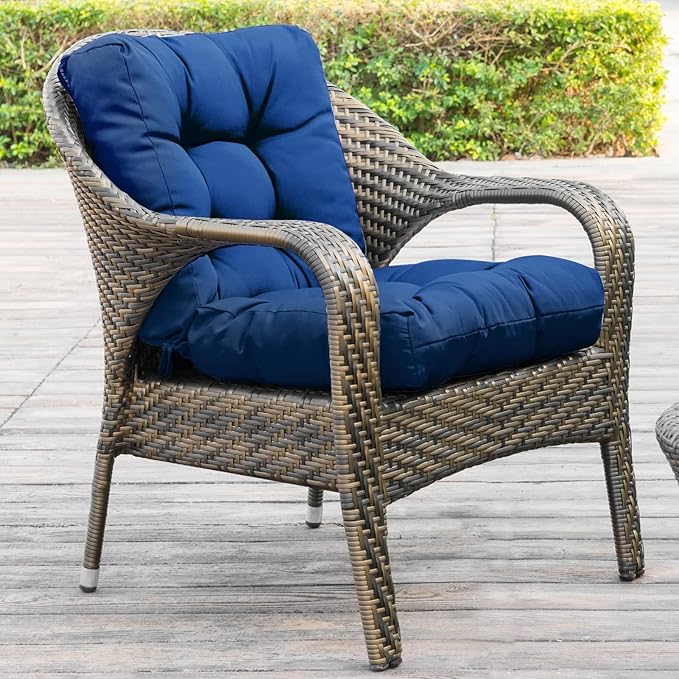 QILLOWAY Outdoor Seat/Back Chair Cushion Tufted Pillow, Spring/Summer Seasonal Replacement Cushions - Set of 2 (Royal Blue/Classic Blue)