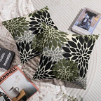 Black Olive Green Pillow Covers 18X18 Inch Set of 2, Spring Summer Floral Dahlia Flower Cream Decorative Throw Pillow Covers Outdoor Modern Farmhouse Cushion Case for Home Couch Sofa Bed Decor