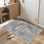Entryway Rug Door Mat, Washable Samll 2x3 Rug, Blue Boho Front Door Mat, Non Slip Area Rugs, Low Pile Throw Accent Entry Carpet for Indoor Entrance, Bathroom and Kitchen(Blue 2x3ft)