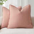 Foindtower Pack of 2, Decorative Linen Soild Throw Pillow Covers Soft Accent Euro Cushion Case Boho Farmhouse Pillowcase for Chair Couch Sofa Bedroom Living Room Home Decor 18 x 18 Inch Coral Pink