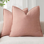 Foindtower Pack of 2, Decorative Linen Soild Throw Pillow Covers Soft Accent Euro Cushion Case Boho Farmhouse Pillowcase for Chair Couch Sofa Bedroom Living Room Home Decor 18 x 18 Inch Coral Pink