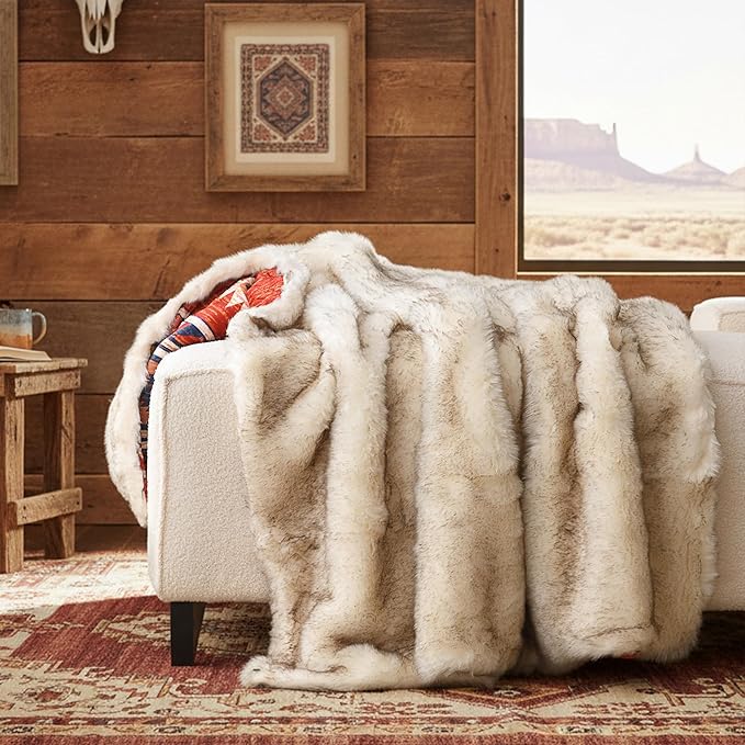 Luxury Plush Faux Fur Throw Blanket with Aztec Pattern, Super Warm, Fuzzy, Elegant, Fluffy Decoration Blanket for Couch, Armchair, Sofa and Bed, 60''x 80'', Red
