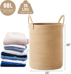 60L Jute Woven Hamper Laundry Basket Wicker Rope Clothes Hamper for Baby Nursery Kids Tall Rattan Blanket Basket in Living Room Bedroom 15Dx20H inches