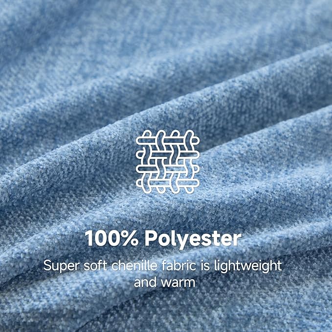 Simple&Opulence Soft Chenille Throw Blanket 50'' x 60'' - Cozy Fluffy Blanket with Fringe Tassel, Farmhouse Boho Blankets for Couch Bed Office Chair Gift Home Decor All Season Use, Blue