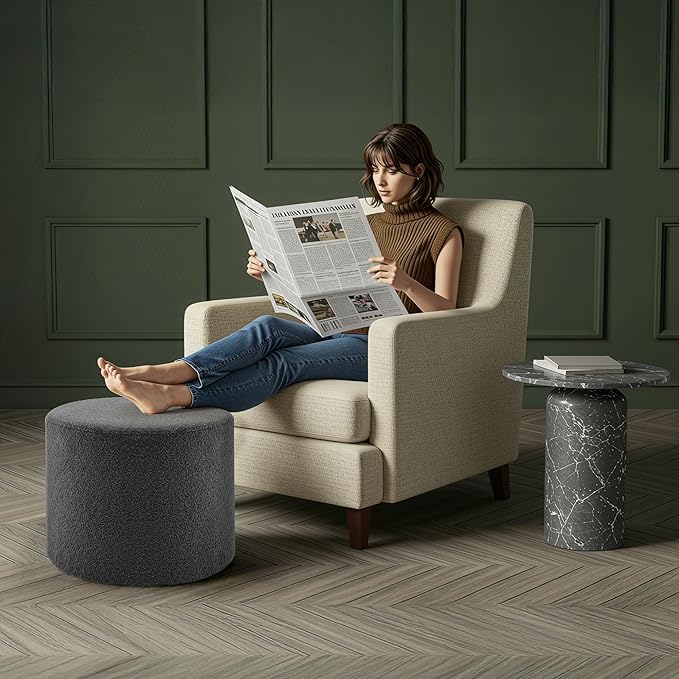Bezseller Soft Boucle Pouf Ottoman, Comfortable Foot Rest, Full Foam Filling Footstool for Living Room, Bedroom, Lightweight Comfort and Charm Floor Poof Seating Perfect to Rest Your Feet, Grey