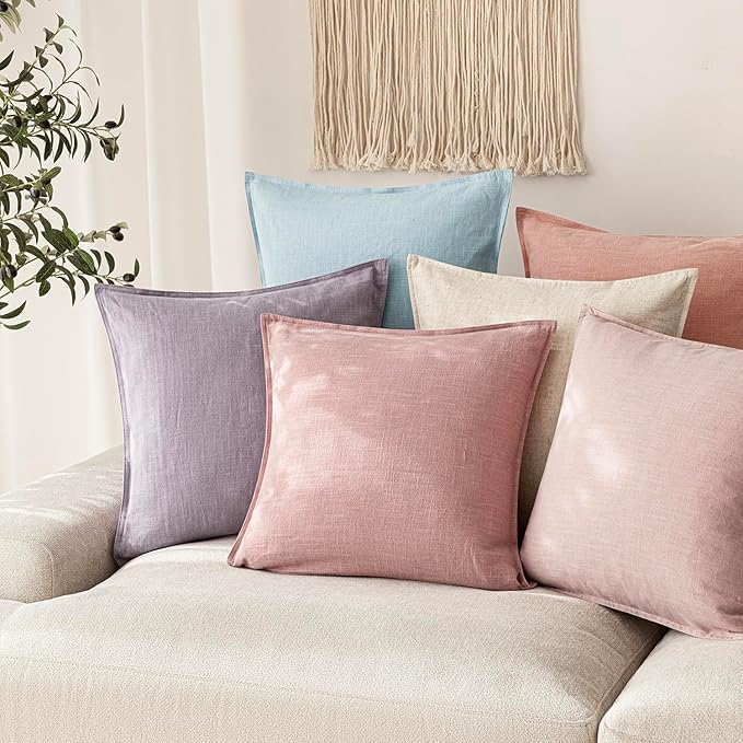 Foindtower Pack of 2, Decorative Linen Soild Throw Pillow Covers Accent Lumbar Cushion Case Farmhouse Pillowcase for Chair Couch Sofa Bedroom Living Room Home Decor 12 x 20 Inch Rose Pink