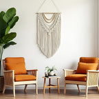 guzhiou Macrame Wall Hanging Boho Geometric Woven Tapestry Cotton Handmade Bohemian Art Decor with Wood Bead Wall Decor for Bedroom Living Room Apartment Nursery 31.5" L x 17" W (Wood bead-B)