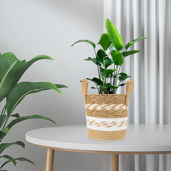 Large Seagrass Plant Basket Woven Planter for Indoor Outdoor Plants Handmade Straw Storage Pot with Handle Natural Boho Decorative