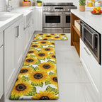 MAYHMYO Sunflower Kitchen Mat Set of 2 - Anti Fatigue Mats for Kitchen Floor - Non Slip Cushioned Rugs for Standing - Sunflower Decor (17.3"×29"+17.3"×47"-0.4")