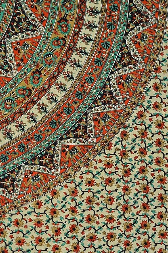 Popular Handicrafts Wall Hanging Tapestry for Bedroom Hippie Psychedelic Mandala Bohemian Hippy Intricate Floral Indian Tapestries Dorm Decor 84 x 90 Inches (215cm x 230cm) Green Orange Black