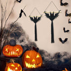 HVEST 2PCS Black Halloween Bat Macrame Wall Hanging Boho Decor Scary Black Bat, Gothic Handmade Woven Tapestry for Bedroom Spooky Halloween Decorations Macrame Wall Art for Living Room