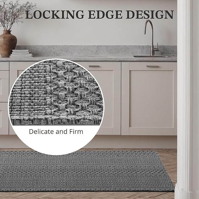 2' x 4' Entryway Rug, Boho Small Area Rug, Machine Washable, Woven Rug, Non-Slip, Vintage Design, Pet Friendly, Soft Faux Fibre, for Indoor Entryways, Bedroom, Kitchens, Front Doors Grey