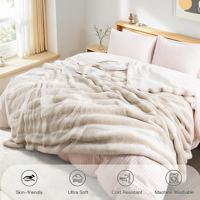 NEXHOME PRO Faux Fur Twin Blanket, Ultra Soft Cozy Warm Fuzzy Fluffy Plush Reversible Blanket for Couch, Sofa, Bed, Home Decor Gift, Tie-dye Sand 6080