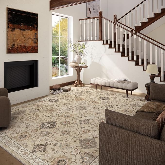 10x12 Area Rugs for Living Room: Bedroom Rug Stain Resistant Non Slip Low Pile Soft Lightweight Carpet for Kitchen Dining Room Nursery Kids Room Farmhouse Home Office