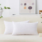 Home Brilliant Oblong Throw Pillow Covers 12x20 Striped Corduroy Rectangle Pillow Covers for Spring Decor Couch Lumbar Cushion Covers, 12 x 20 inch, Pure White