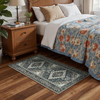 Lessymo 2 x 4 Entryway Rug, Machine Washable Area Rugs Boho Faux Wool Low Pile Area Rug for Bedroom, Floral Medallion Vintage Outdoor Rugs with Non-Slip Rubber,Black Brown