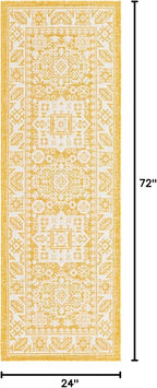 Rugs.com Outdoor Aztec Collection Rug – 6 Ft Runner Yellow Flatweave Rug Perfect for Hallways, Entryways