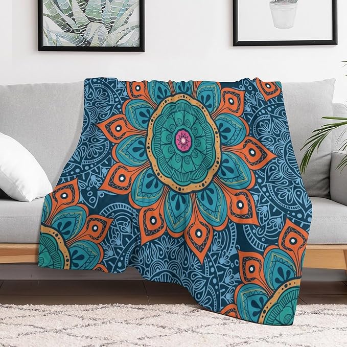 Abstract Mandala Throw Blanket Indian Hippie Bohemian Art Floral Texture Pattern Blanket for Sofa Bed Couch Chair Or Dorm 40"x50"