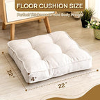 Floor Pillow Set of 2, Memory Foam Floor Cushions for Adults, Large Meditation Pillow for Sitting, 22 x 22 Inches (Square | Beige)