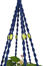 6 Legs Macrame Natural Jute and Cotton Plant Hanger & Holder and Metal Ring, 51-inches Length (Without The White Pot and Plant) (Navy Blue)