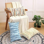 Boho Decorative Throw Pillow Covers 12x20 Inch, Chenille Tufted Pillow Cover Striped Textured Lumbar Farmhouse Accent Pillowcase for Couch Sofa Bedroom Living Room, Yellow White Stripe 2 Pack