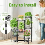 Plant Stand Indoor Outdoor, 7 Tier Large Plant Stand with 7.9-Inch Wide Drainage Tray, Tiered Corner Metal Iron Flower Display Holder Shelf, Folding Tall Rack for Patio Balcony Porch - BlackFlower