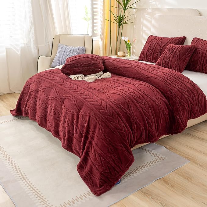 YUSOKI Twin XL Blanket Single Layer,Weight(3.1lb),370GMS-3D Stylish Design for Gift Home Decor (Burgundy Red,65"x90")