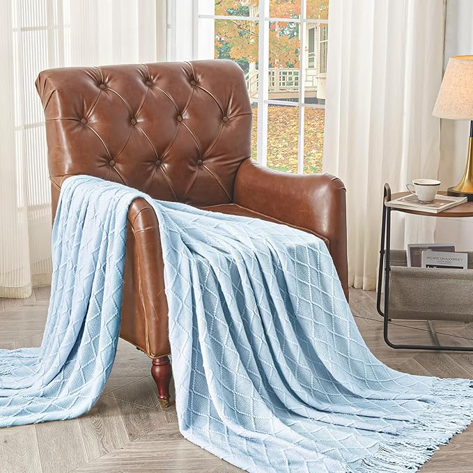 inhand Knitted Throw Blanket for Couch and Bed, Soft Living Room Home Decor Knitted Blanket with Tassel, Outdoor Lightweight Breathable Summer Blanket, Farmhouse Warm Woven Decorative, 50"x60"