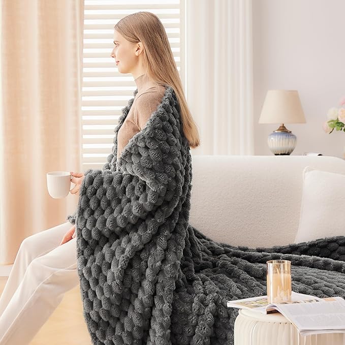NEWCOSPLAY Super Soft Twin Blanket Grey Premium Silky Flannel Fleece 3D Clouds Stylish Jacquard Lightweight Bed Blanket All Season Use 350GSM (Grey, Twin(60"x80"))